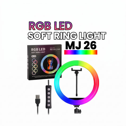 MJ26, 26cm RGB LED Ring Light with Phone Clip