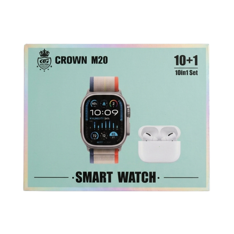Crown M20 Smart Watch (10-in-1 Set) With Airpods
