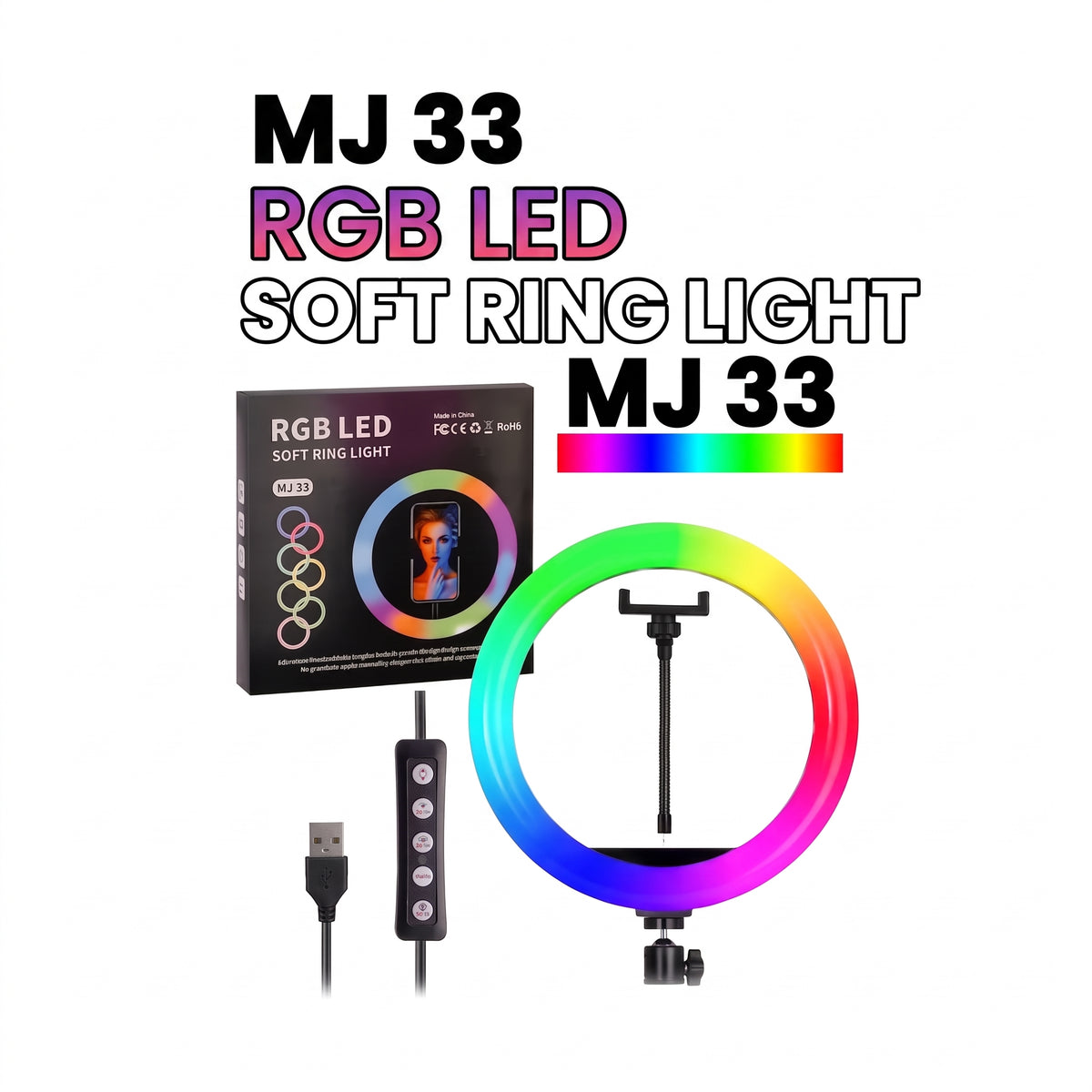 MJ33 RGB LED 16 Color Led Ring Light With Phone Clip
